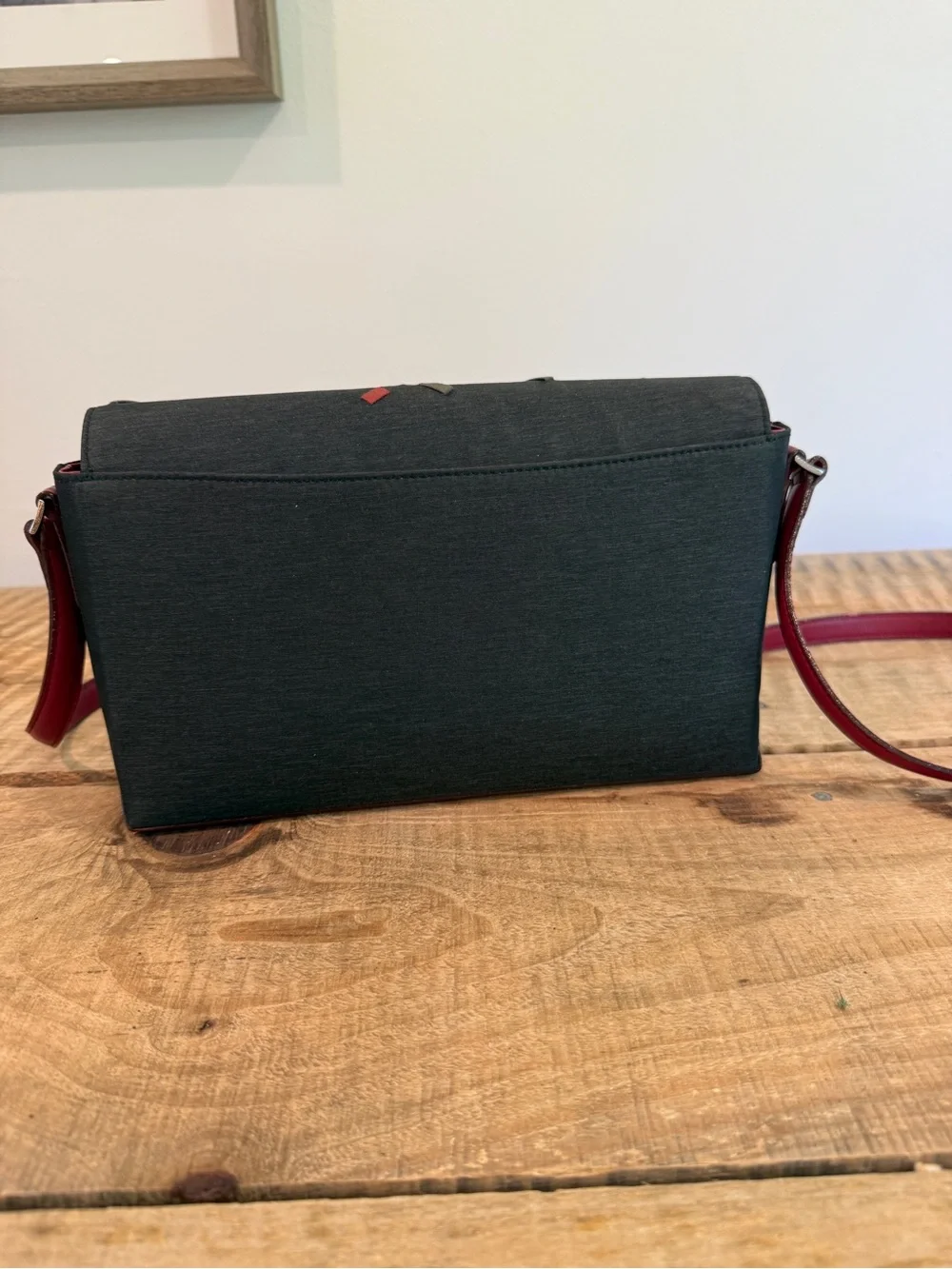 Burberry London Vintage Black Crossbody Bag with Red Accent Strap